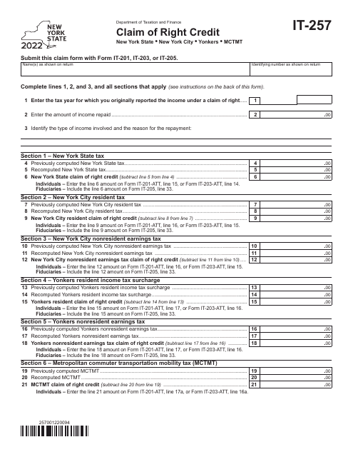 Form IT-257 2022 Printable Pdf