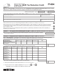 Form IT-604 Claim for Qeze Tax Reduction Credit - New York