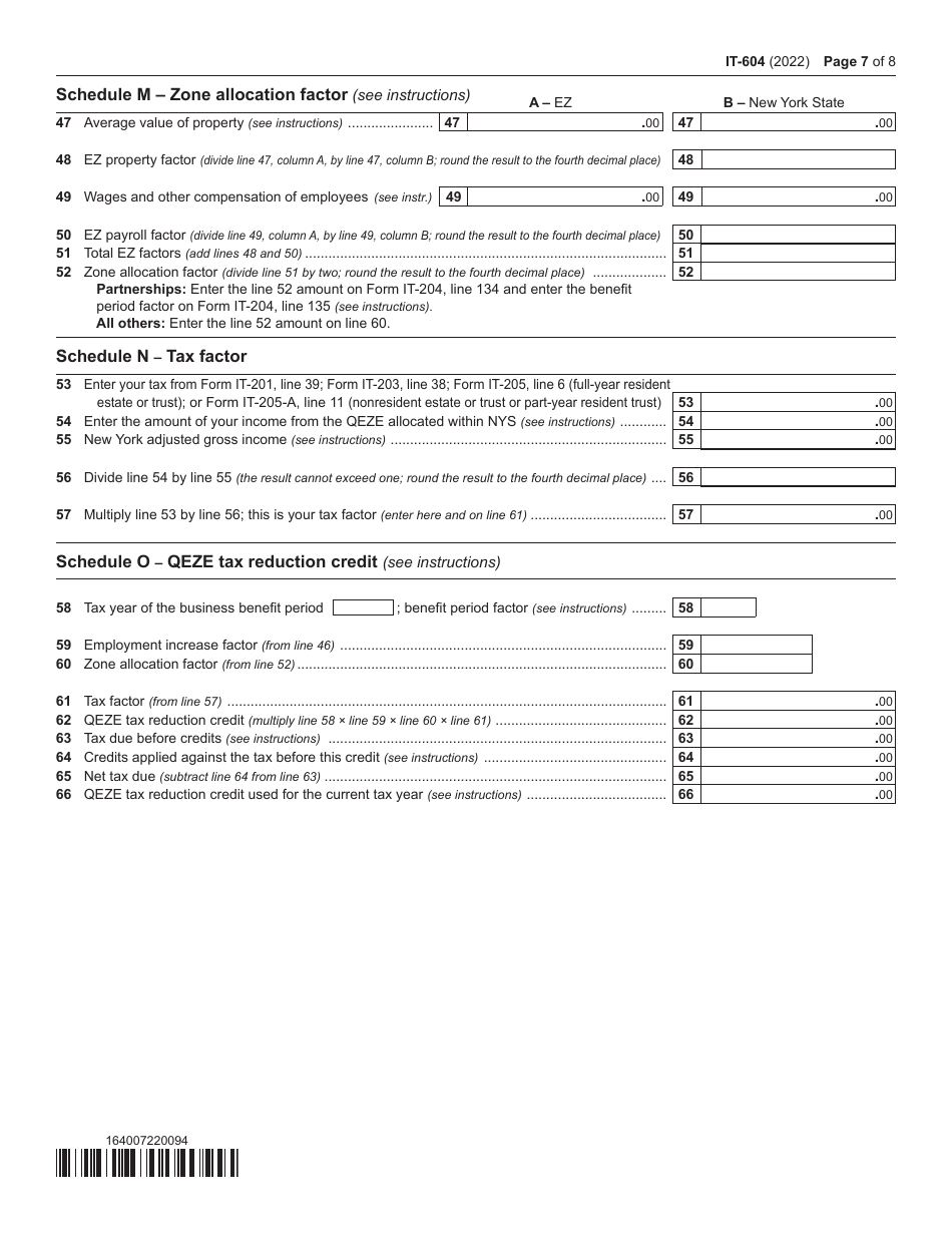Form IT-604 Claim for Qeze Tax Reduction Credit - New York, Page 7