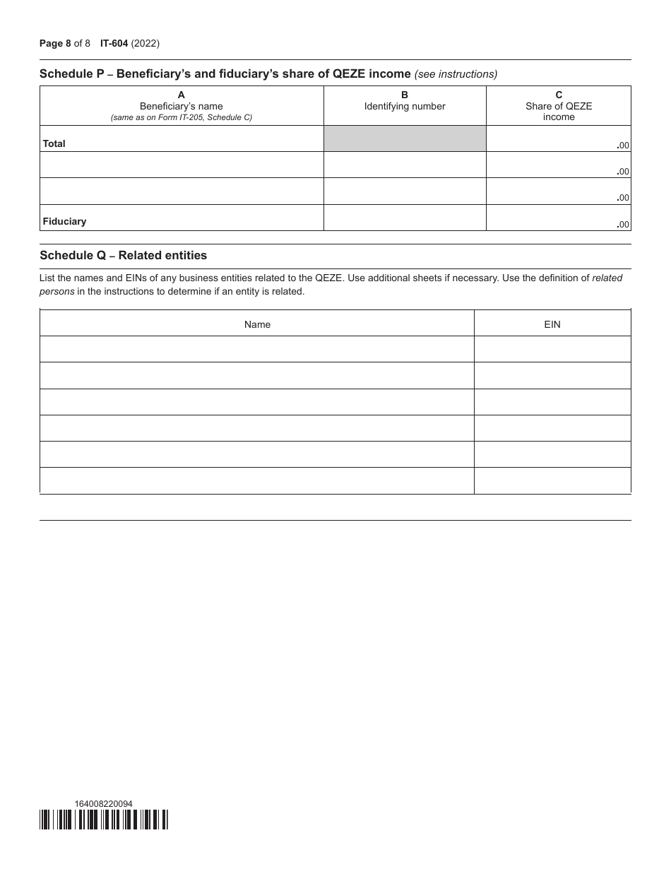 Form IT-604 Claim for Qeze Tax Reduction Credit - New York, Page 8