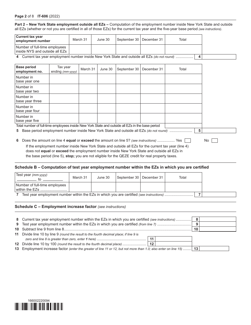 Form IT-606 Claim for Qeze Credit for Real Property Taxes - New York, Page 2