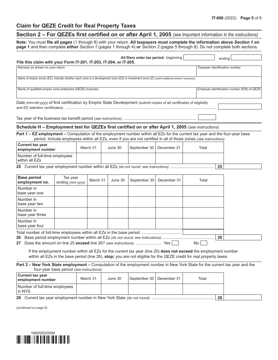 Form IT-606 Claim for Qeze Credit for Real Property Taxes - New York, Page 5