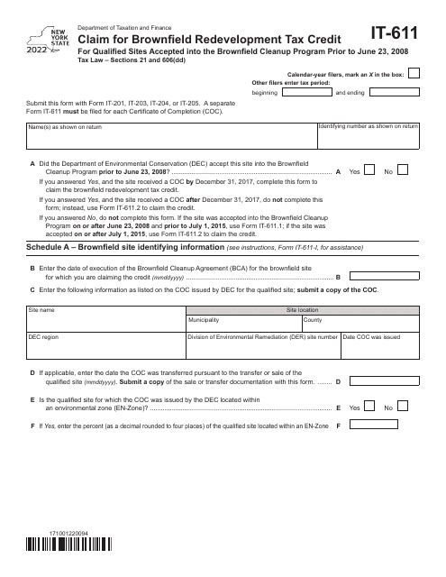 Form IT-611 2022 Printable Pdf