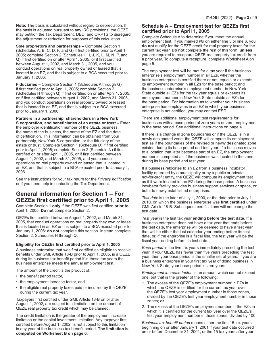 Instructions for Form IT-606 Claim for Qeze Credit for Real Property Taxes - New York, Page 3