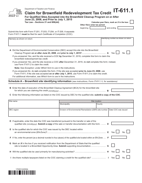 Form IT-611.1 2022 Printable Pdf