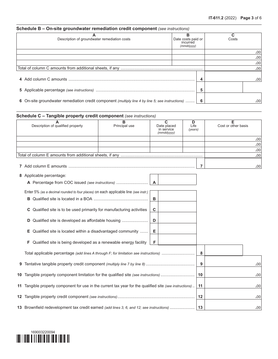 Form IT-611.2 Claim for Brownfield Redevelopment Tax Credit for Qualified Sites Accepted Into the Brownfield Cleanup Program on or After July 1, 2015 - New York, Page 3