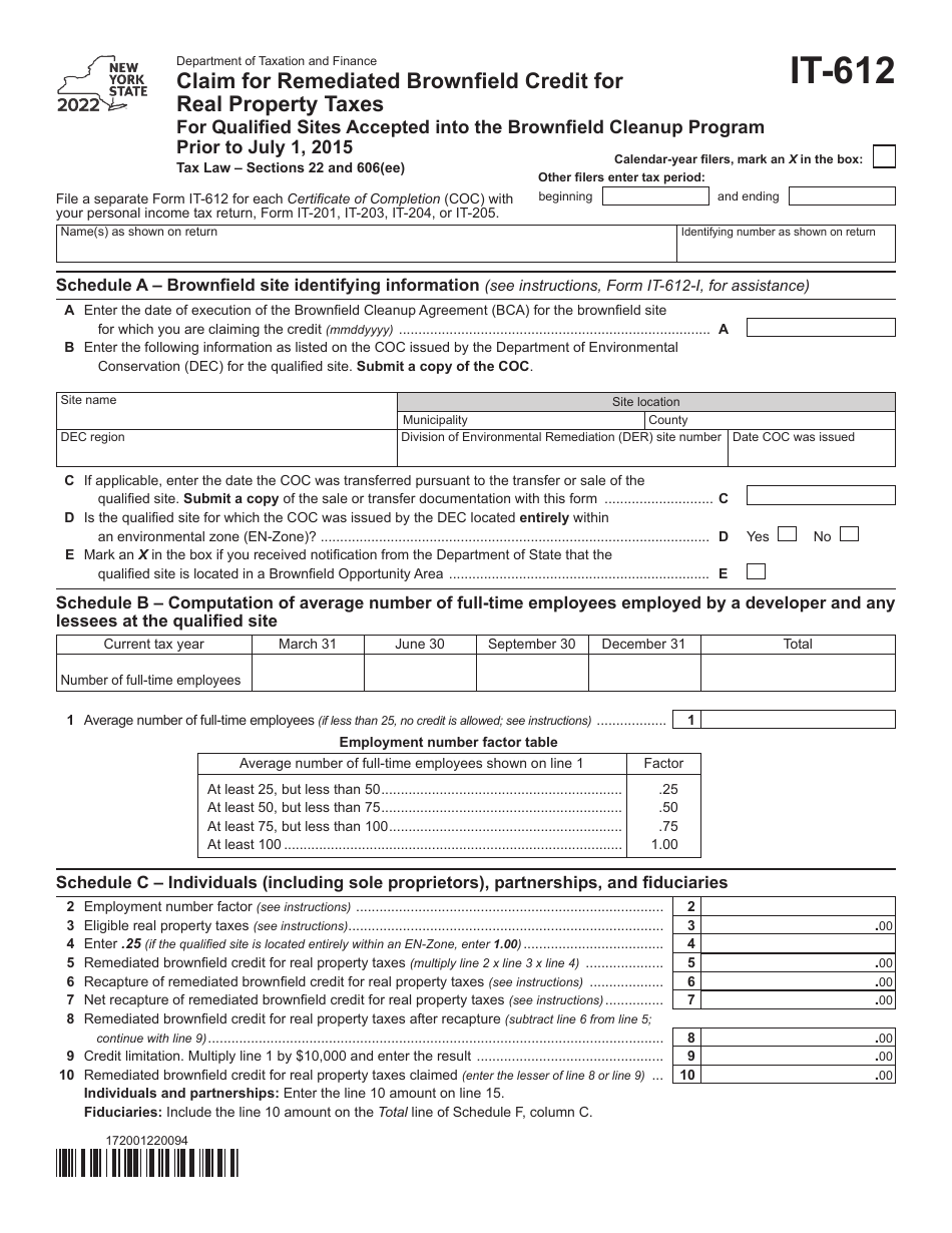 Form IT612 Download Fillable PDF or Fill Online Claim for Remediated