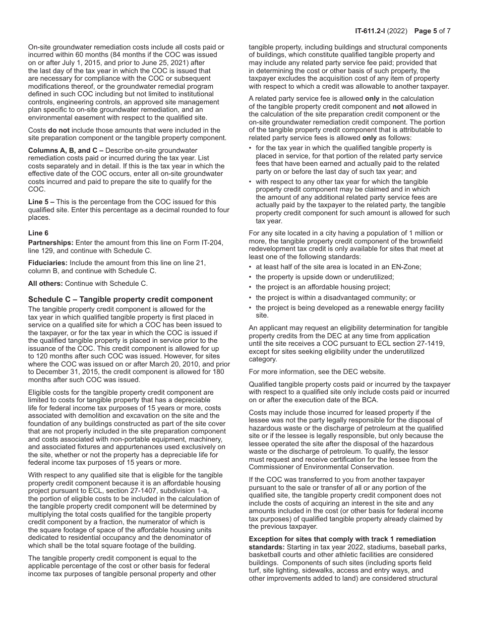 Instructions for Form IT-611.2 Claim for Brownfield Redevelopment Tax Credit for Qualified Sites Accepted Into the Brownfield Cleanup Program on or After July 1, 2015 - New York, Page 5