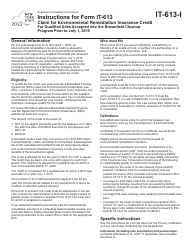 Instructions for Form IT-613 Claim for Environmental Remediation Insurance Credit for Qualified Sites Accepted Into the Brownfield Cleanup Program Prior to July 1, 2015 - New York