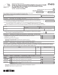 Document preview: Form IT-613 Claim for Environmental Remediation Insurance Credit for Qualified Sites Accepted Into the Brownfield Cleanup Program Prior to July 1, 2015 - New York