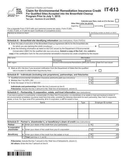 Form IT-613 2022 Printable Pdf