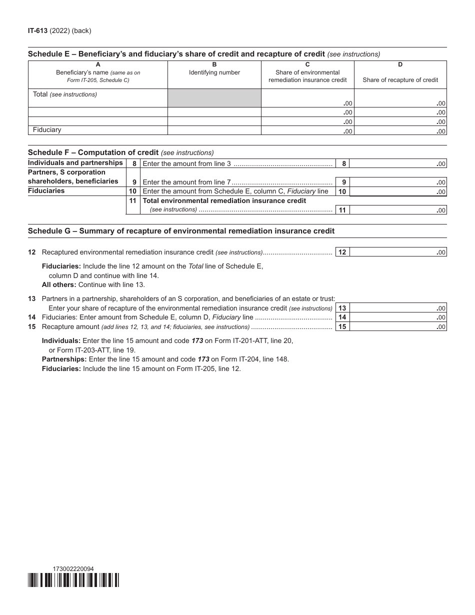 Form IT-613 Claim for Environmental Remediation Insurance Credit for Qualified Sites Accepted Into the Brownfield Cleanup Program Prior to July 1, 2015 - New York, Page 2