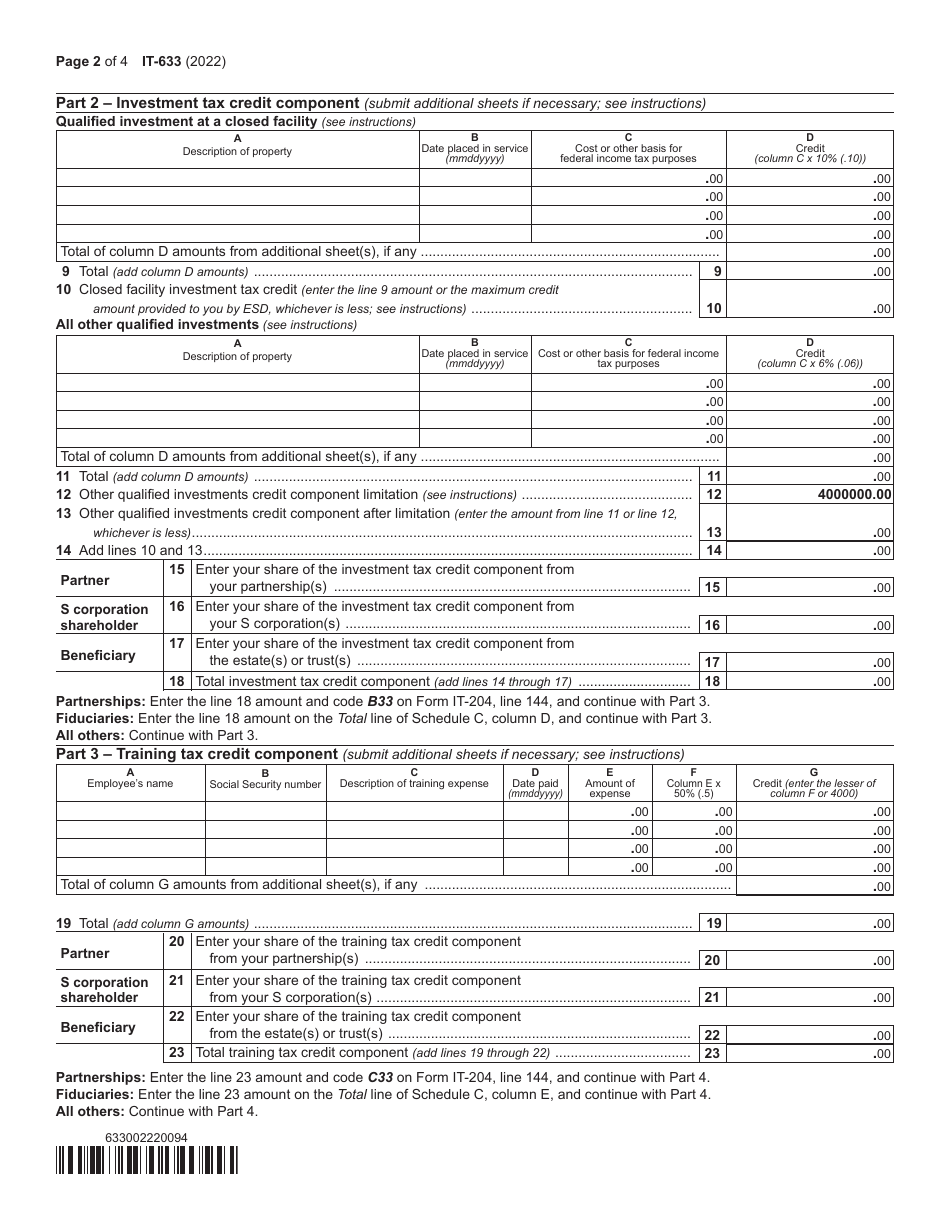Form IT-633 Economic Transformation and Facility Redevelopment Program Tax Credit - New York, Page 2