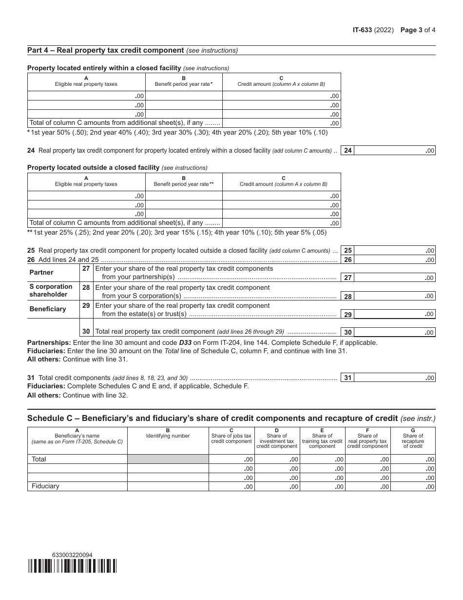 Form IT-633 Economic Transformation and Facility Redevelopment Program Tax Credit - New York, Page 3