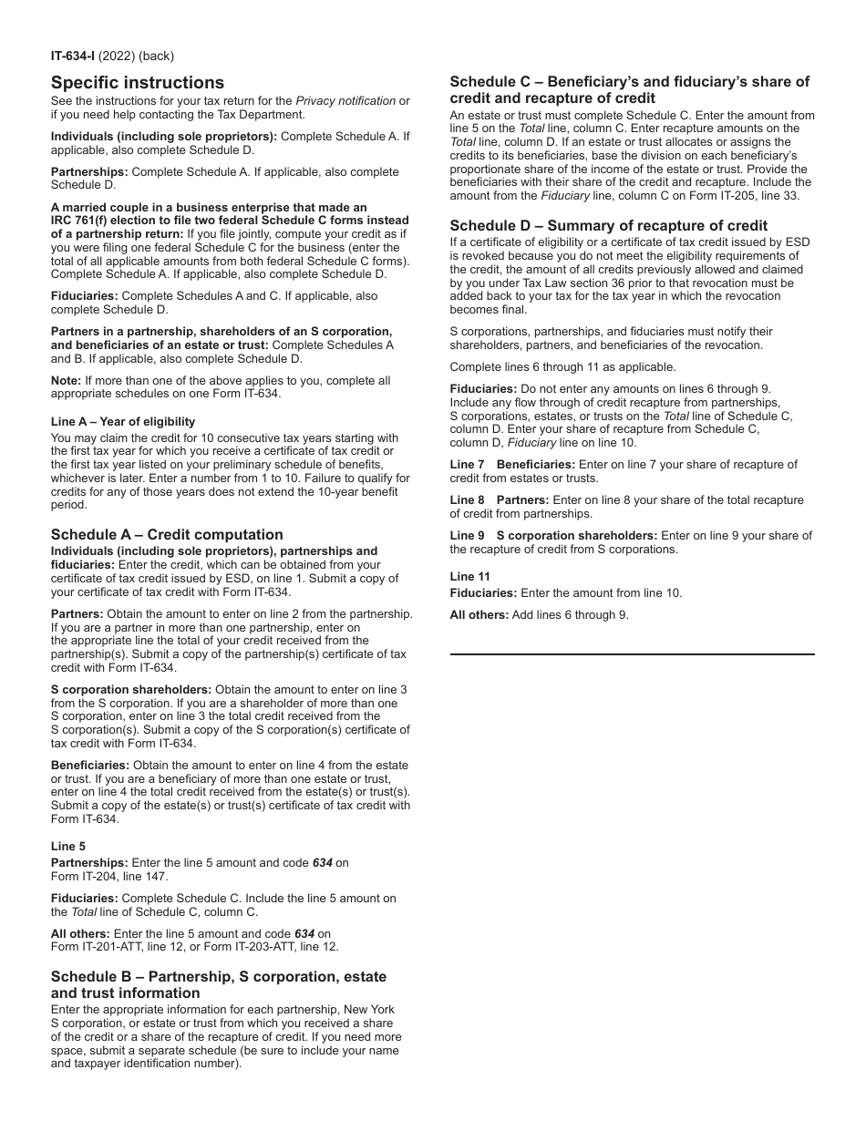 Instructions for Form IT-634 Empire State Jobs Retention Program Credit - New York, Page 2