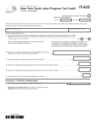 Document preview: Form IT-635 New York Youth Jobs Program Tax Credit - New York
