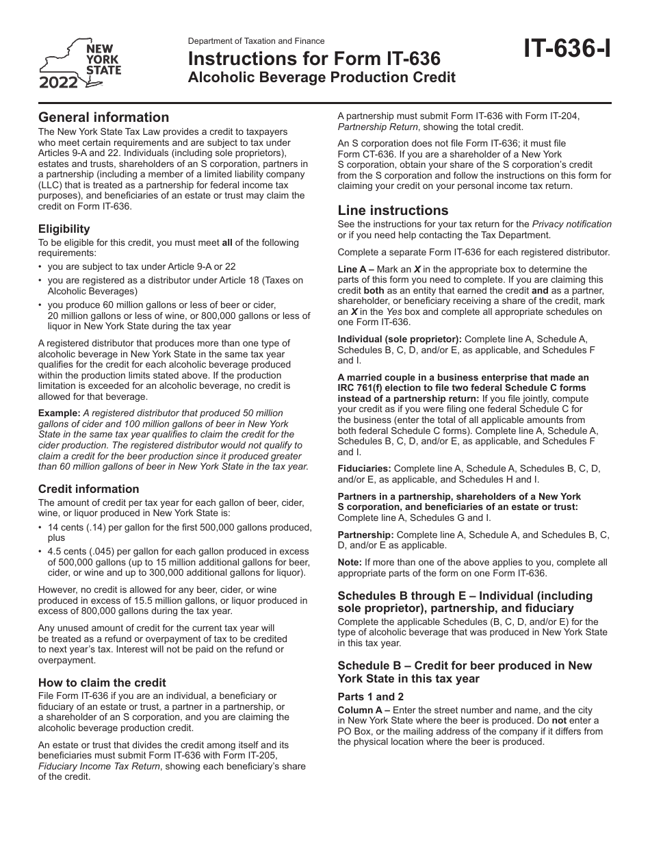 Instructions for Form IT-636 Alcoholic Beverage Production Credit - New York, Page 1