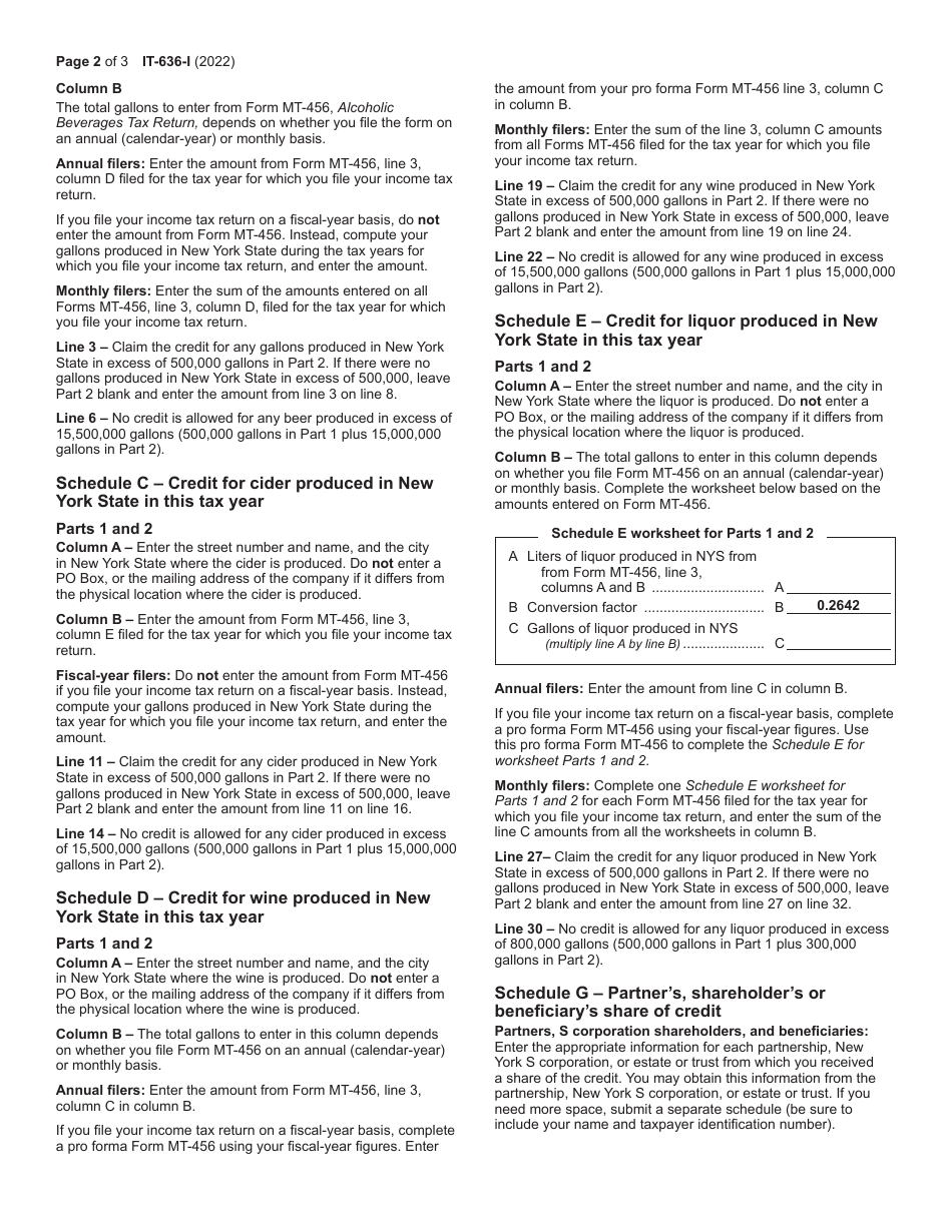 Instructions for Form IT-636 Alcoholic Beverage Production Credit - New York, Page 2