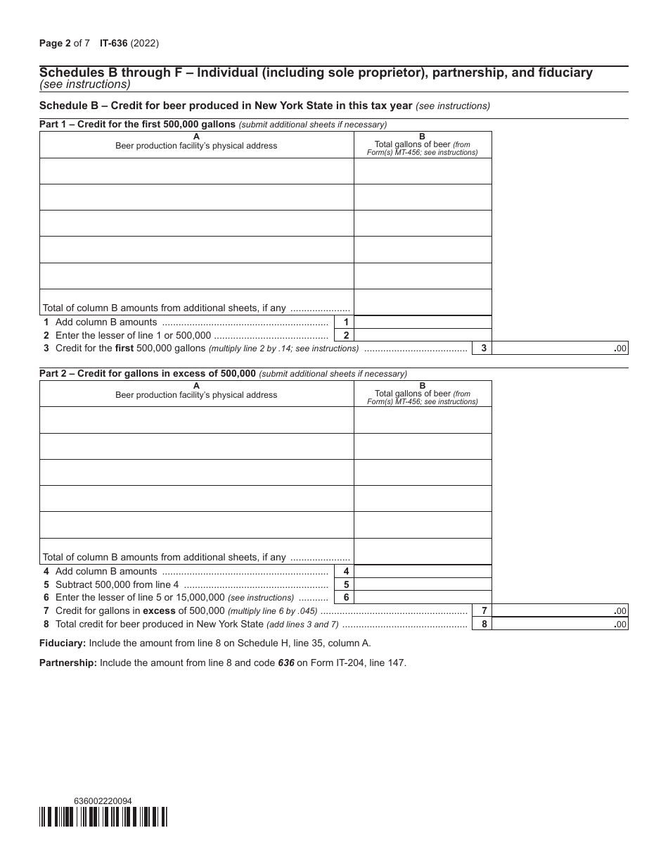Form IT-636 Alcoholic Beverage Production Credit - New York, Page 2
