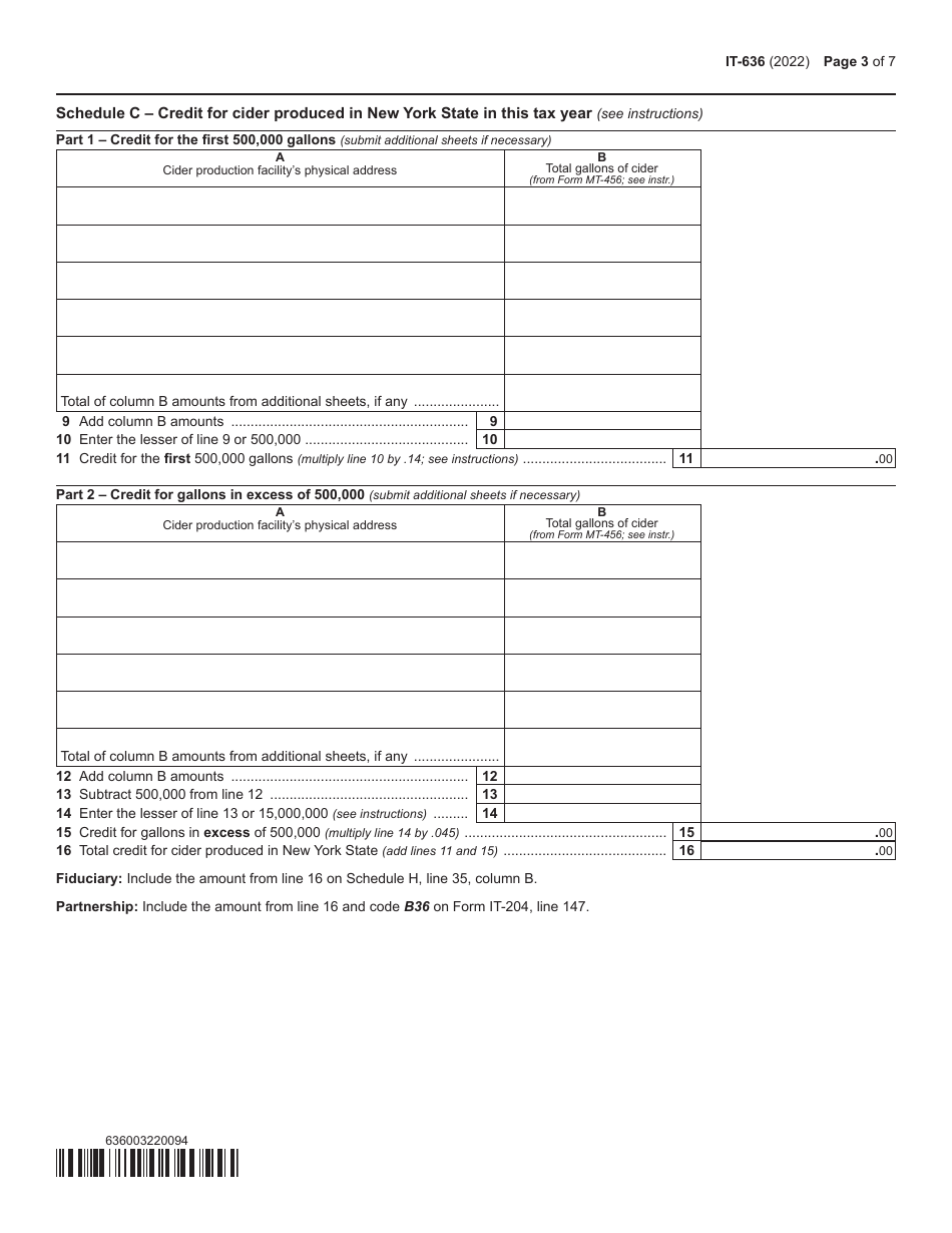 Form IT-636 Alcoholic Beverage Production Credit - New York, Page 3