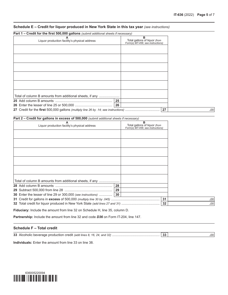 Form IT-636 Alcoholic Beverage Production Credit - New York, Page 5
