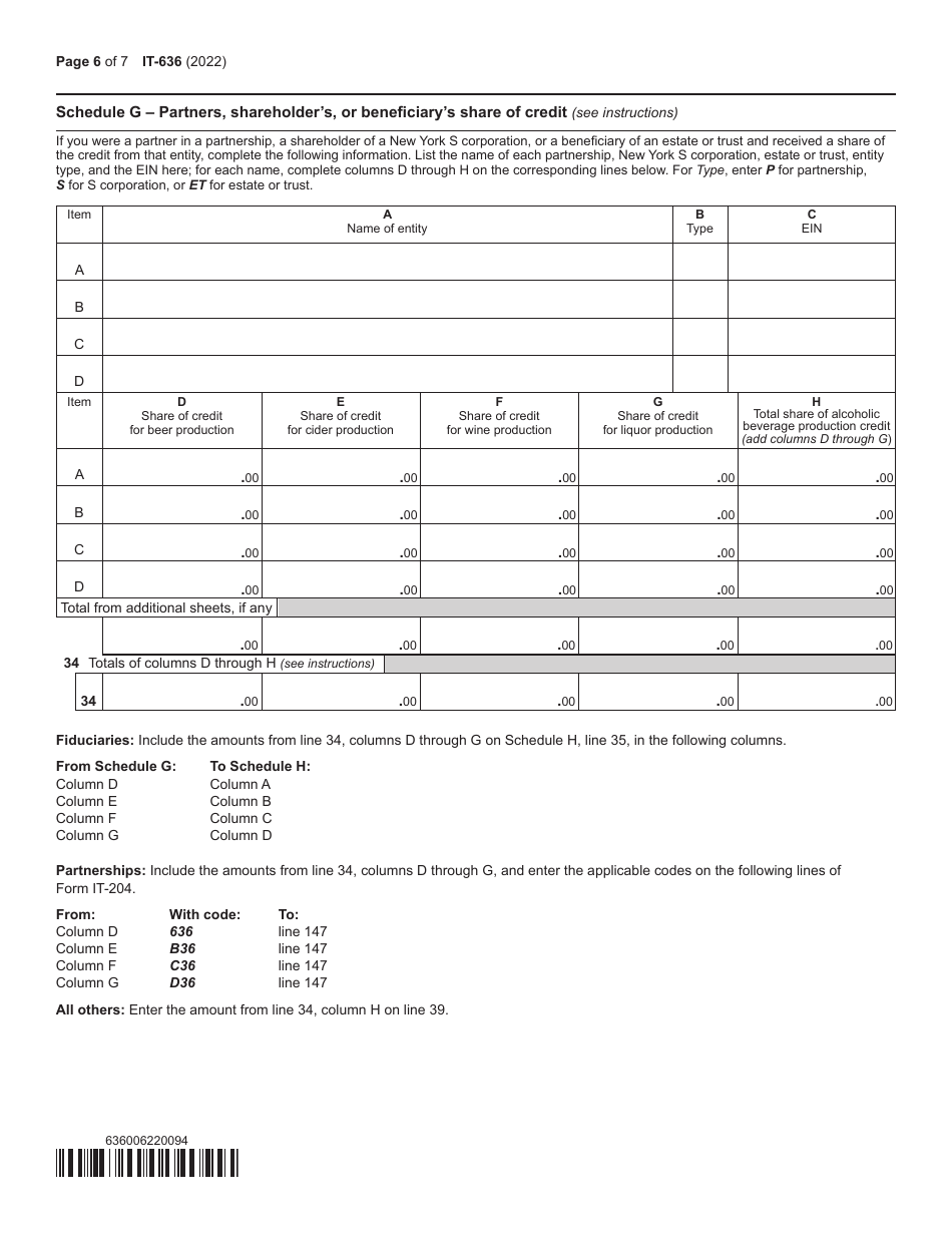 Form IT-636 Alcoholic Beverage Production Credit - New York, Page 6