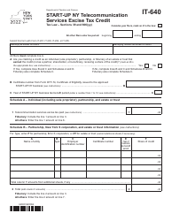Form IT-640 Start-Up Ny Telecommunication Services Excise Tax Credit - New York