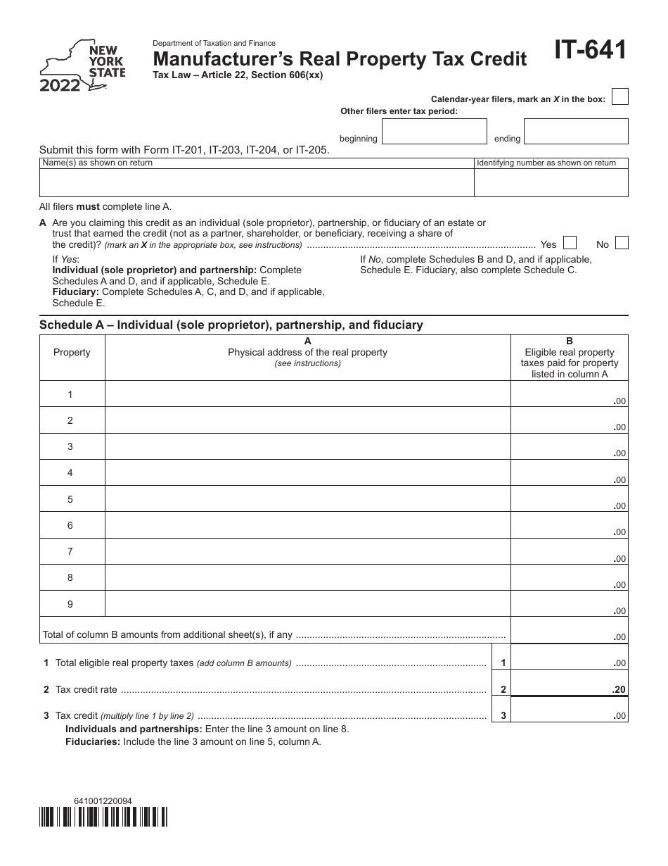 Form IT-641 - 2022 - Fill Out, Sign Online and Download Fillable PDF ...