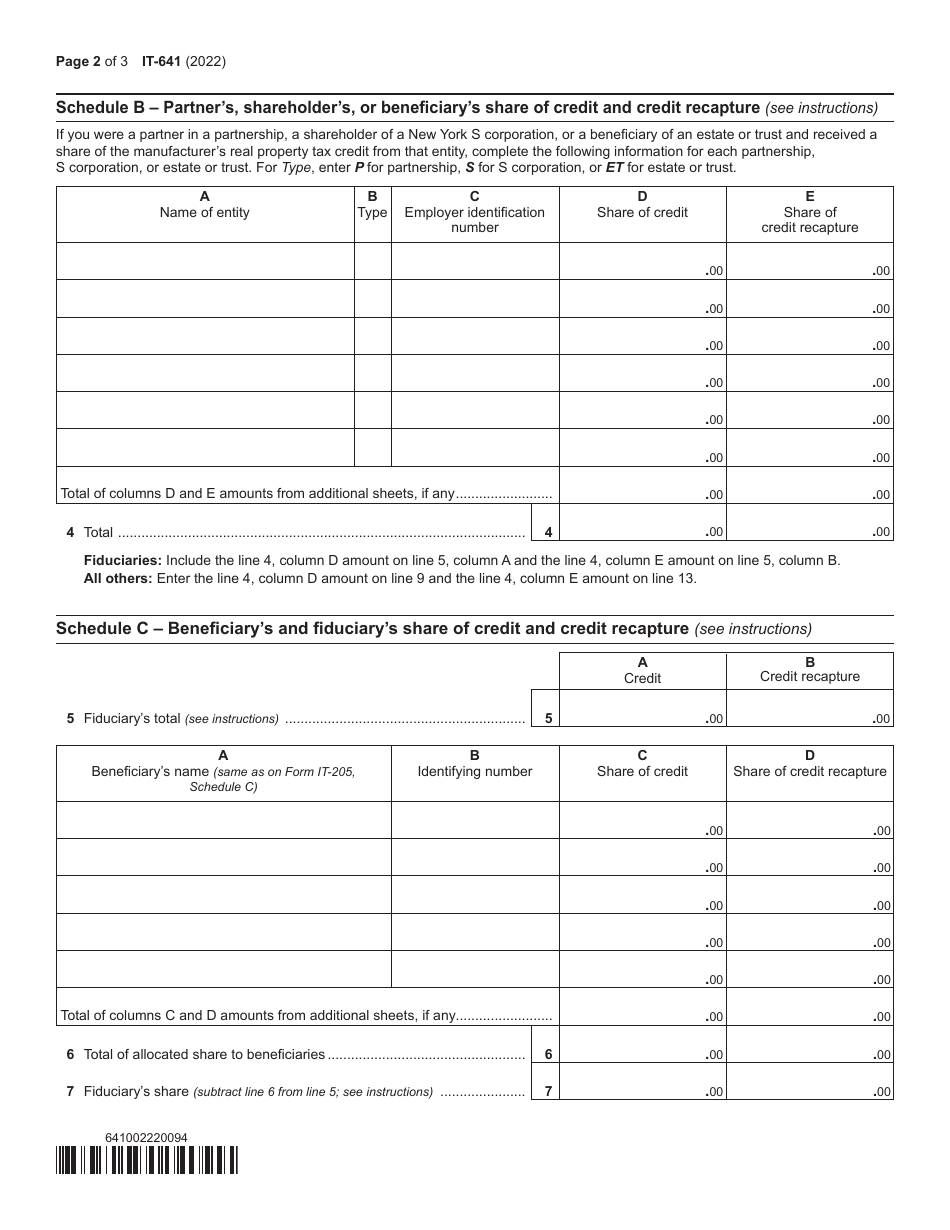 Form IT-641 Manufacturers Real Property Tax Credit - New York, Page 2