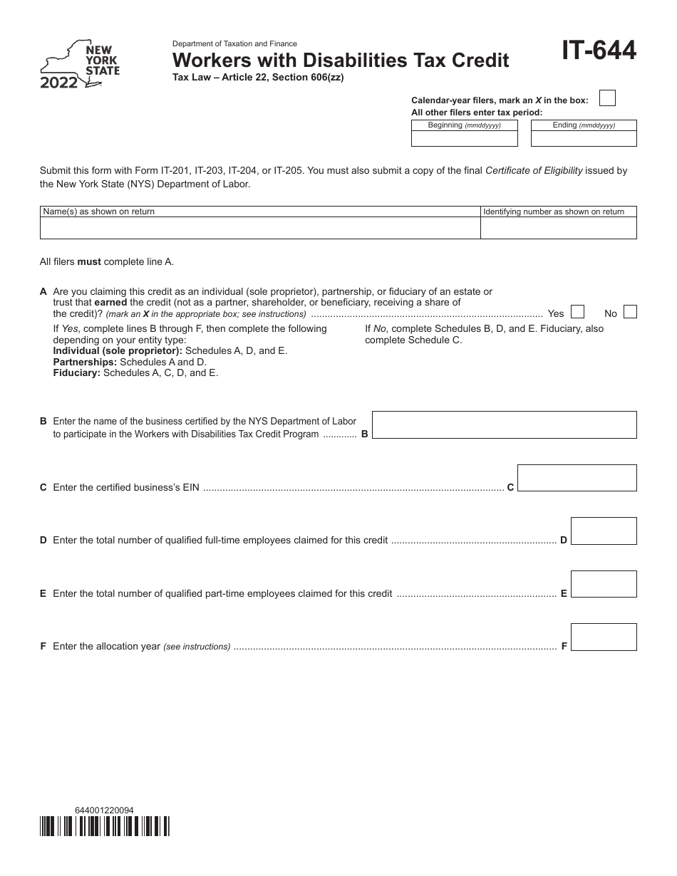Form IT644 Download Fillable PDF or Fill Online Workers With