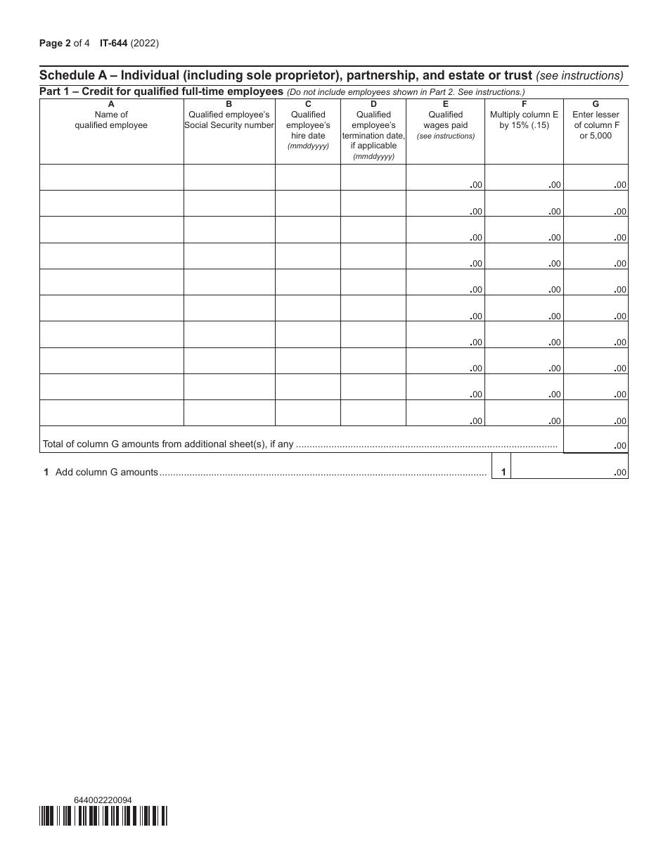 Form IT-644 Workers With Disabilities Tax Credit - New York, Page 2