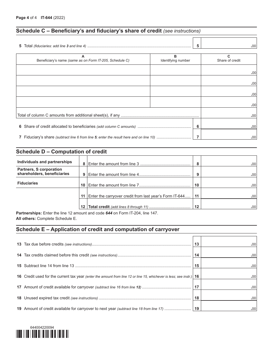 Form IT-644 Workers With Disabilities Tax Credit - New York, Page 4