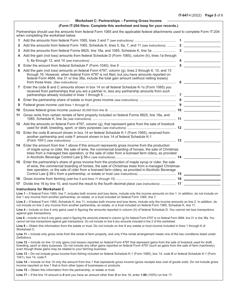 Instructions for Form IT-647, IT-647-ATT - New York, Page 5