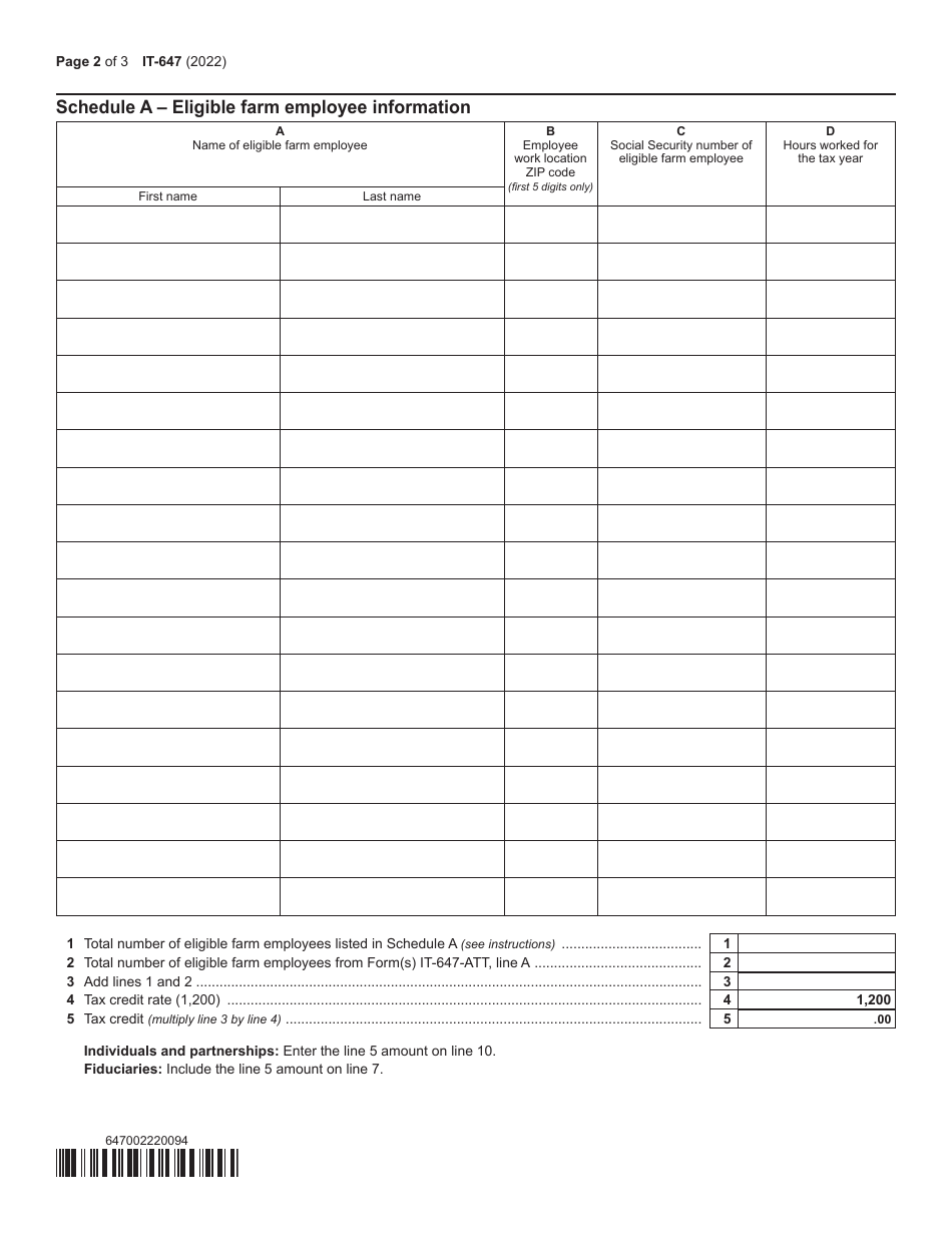 Form IT-647 Farm Workforce Retention Credit - New York, Page 2