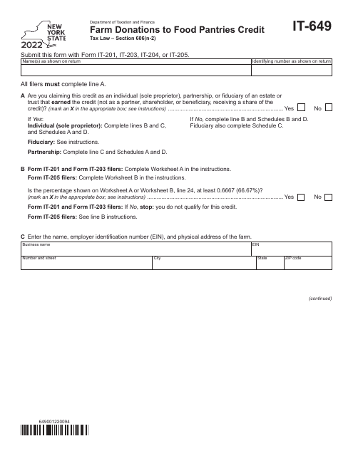 Form IT-649 2022 Printable Pdf