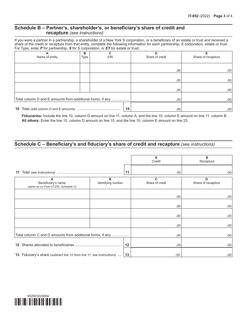Form IT-652 Employer-Provided Childcare Credit - New York, Page 3