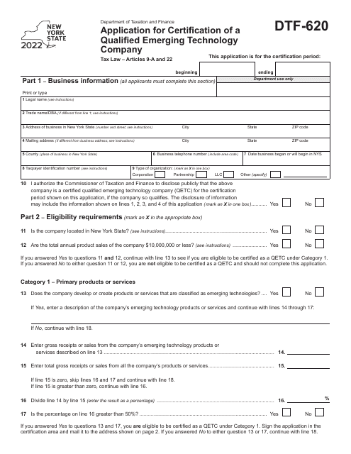 Form DTF-620 2022 Printable Pdf