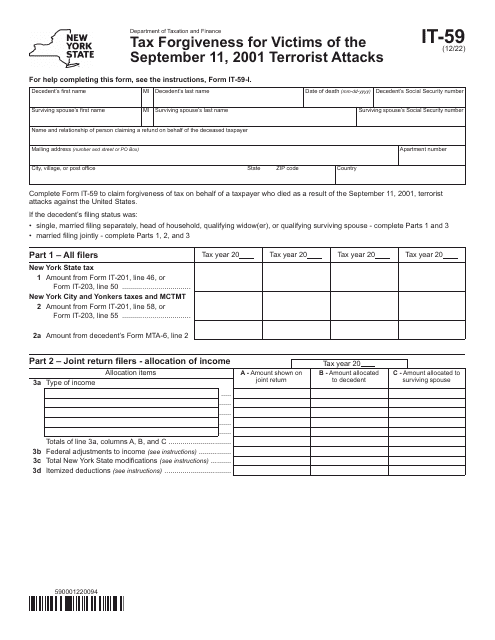 Form IT-59 Tax Forgiveness for Victims of the September 11, 2001 Terrorist Attacks - New York