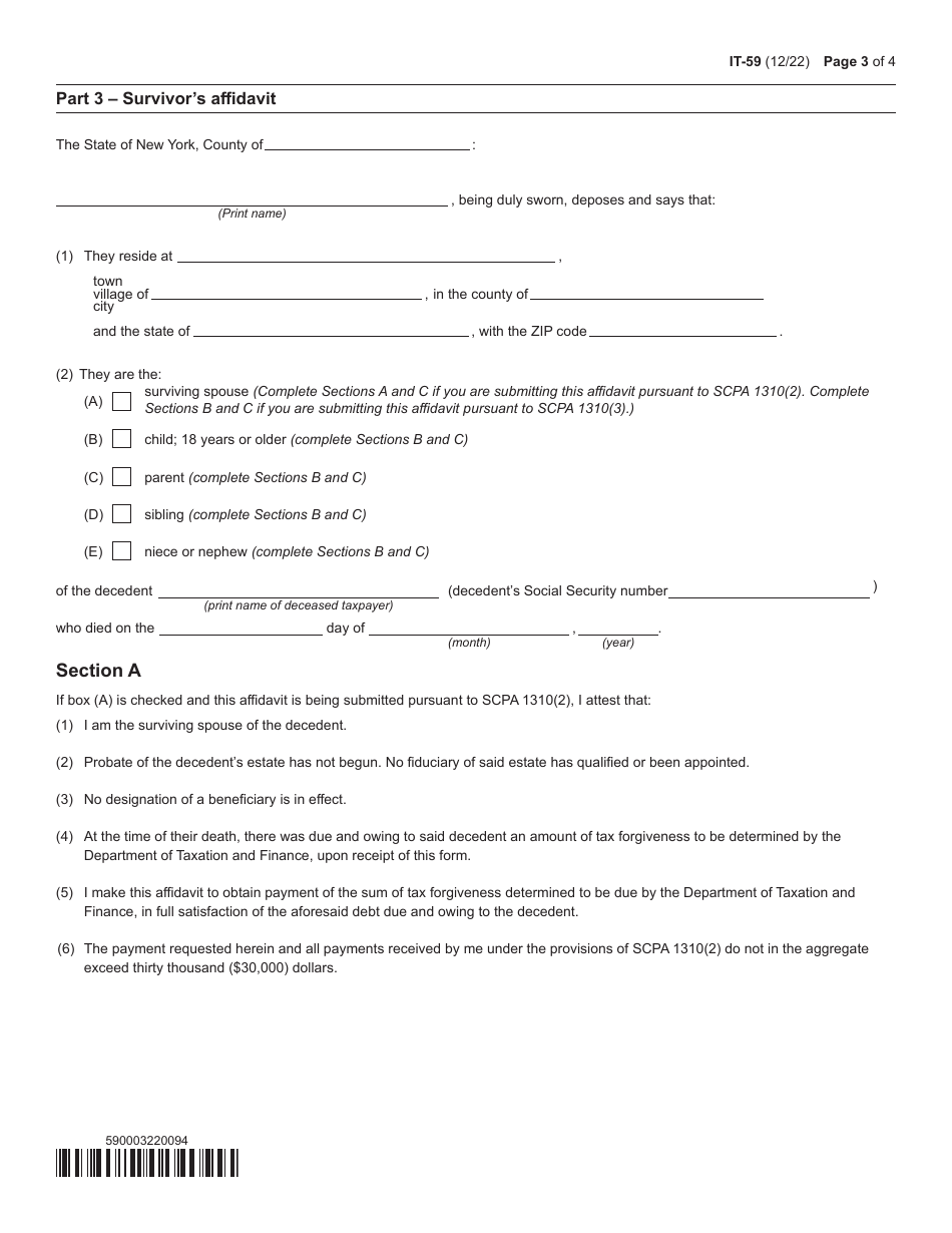 Form IT-59 Tax Forgiveness for Victims of the September 11, 2001 Terrorist Attacks - New York, Page 3