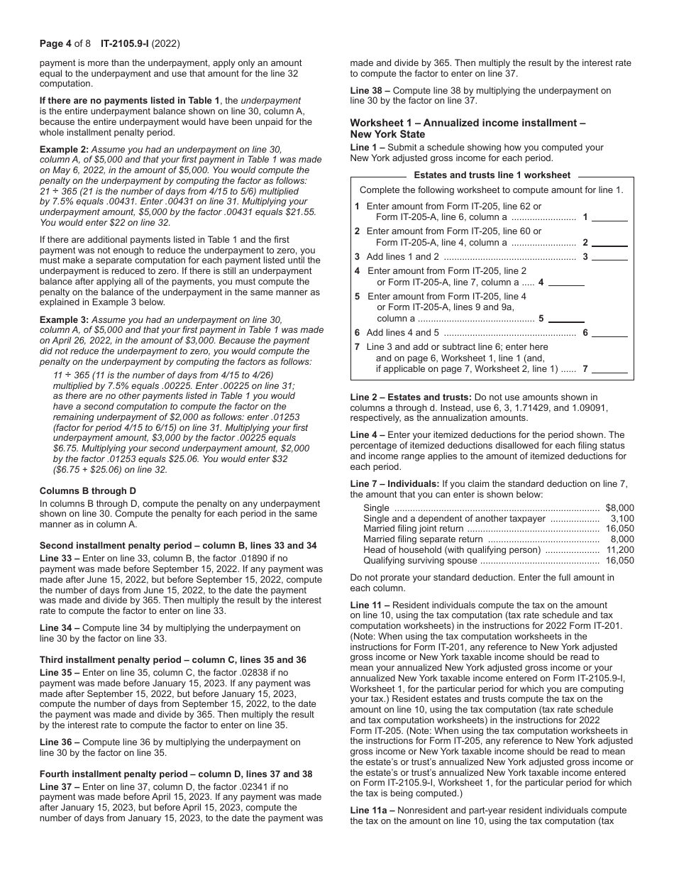 Instructions for Form IT-2105.9 Underpayment of Estimated Tax by Individuals and Fiduciaries - New York, Page 4