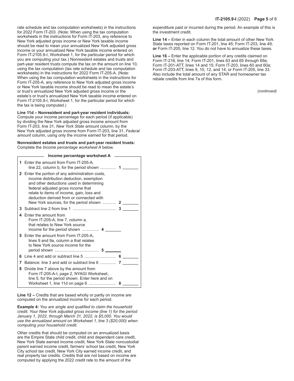 Instructions for Form IT-2105.9 Underpayment of Estimated Tax by Individuals and Fiduciaries - New York, Page 5
