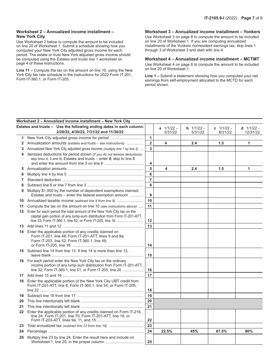 Instructions for Form IT-2105.9 Underpayment of Estimated Tax by Individuals and Fiduciaries - New York, Page 7