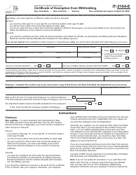 Form IT-2104-E Certificate of Exemption From Withholding - New York