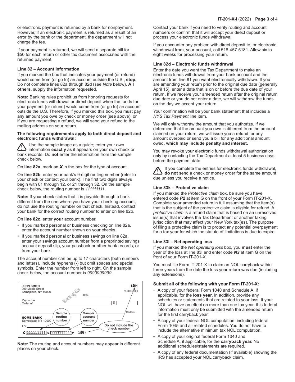Instructions for Form IT-201-X Amended Resident Income Tax Return - New York, Page 3