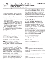 Instructions for Form IT-203-X Amended Nonresident and Part-Year Resident Income Tax Return - New York