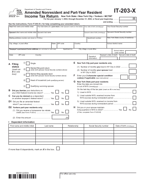 Form IT-203-X 2022 Printable Pdf