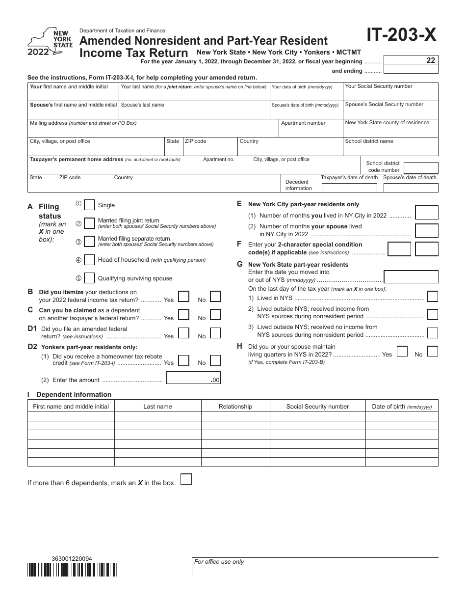 Form it 203 x download fillable pdf or fill online amended nonresident