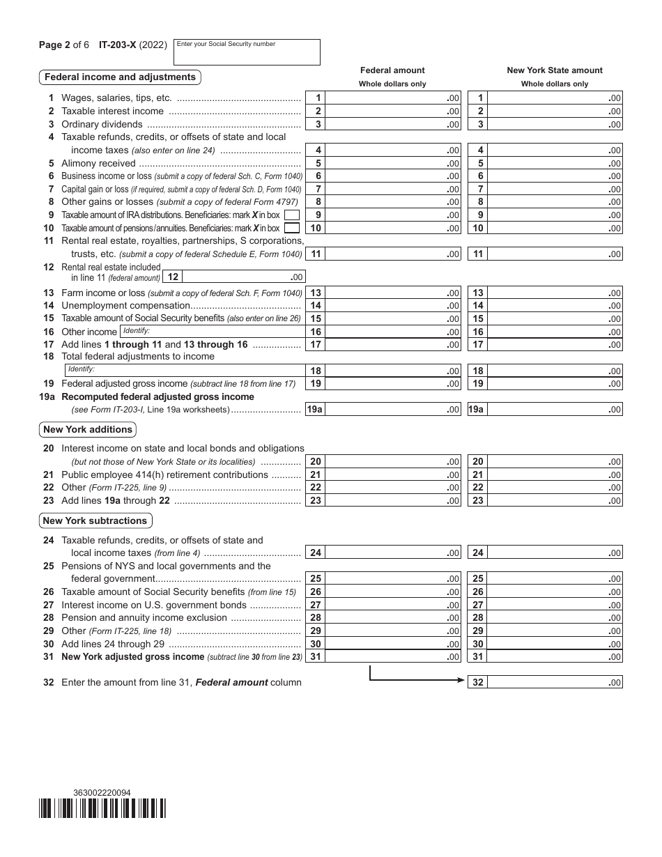 Form IT-203-X Download Fillable PDF Or Fill Online Amended Nonresident ...