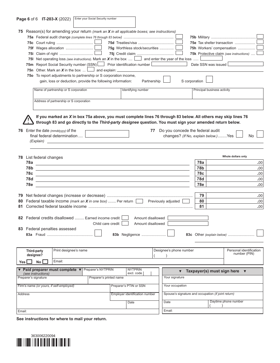 Form It 203 X Download Fillable Pdf Or Fill Online Amended Nonresident And Part Year Resident 6572