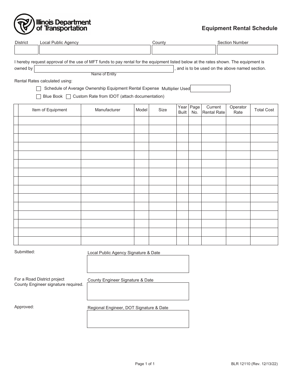 Form BLR12110 Equipment Rental Schedule - Illinois, Page 1